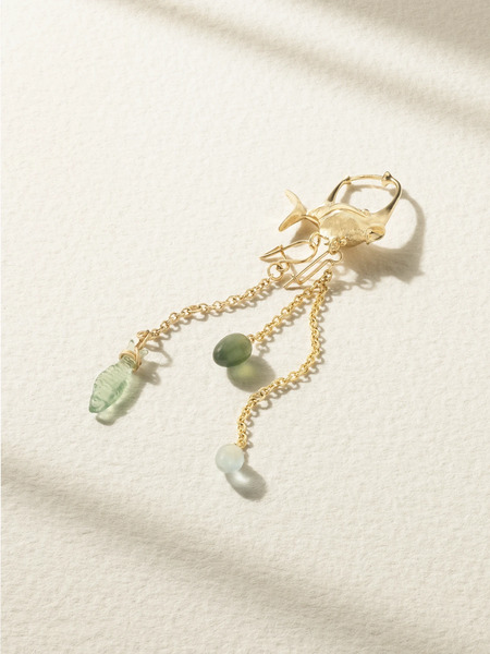  Ole Lynggaard Copenhagen Ole Lynggaard Copenhagen - Young Fish 18-karat Gold, Serpentine And Aquamarine Hoop Earrings - One Size 