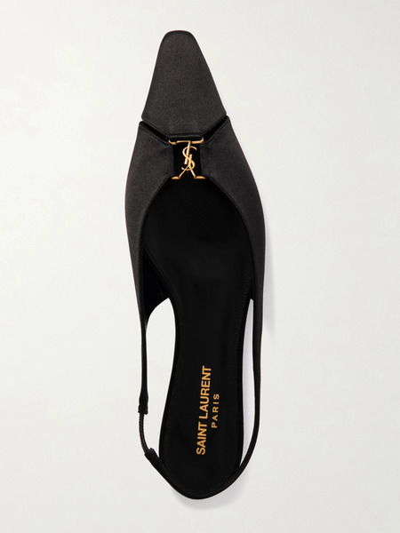  Saint Laurent Saint Laurent - Babylone Embellished Crepe Point-toe Slingback Flats - Black 