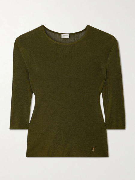  Saint Laurent Saint Laurent - Embellished Knitted Top - Green 