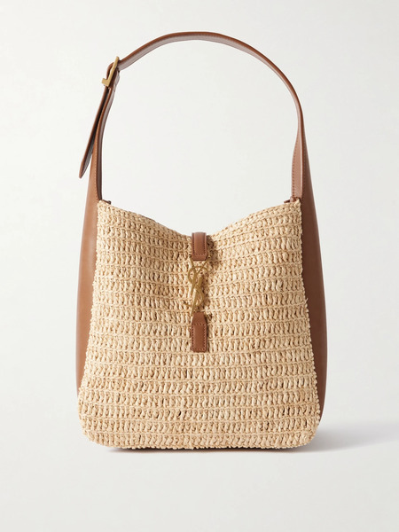  Saint Laurent Saint Laurent - Le 5 à 7 Bea Small Leather-trimmed Raffia Shoulder Bag - Beige 