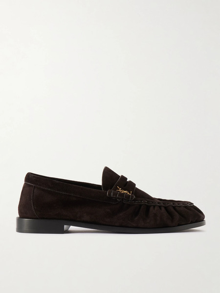  Saint Laurent Saint Laurent - Le Loafer Logo-embellished Suede Loafers - Dark Brown 