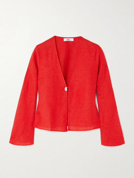  Sara Cristina Sara Cristina - Nerea Pearl-embellished Linen Top - Red 