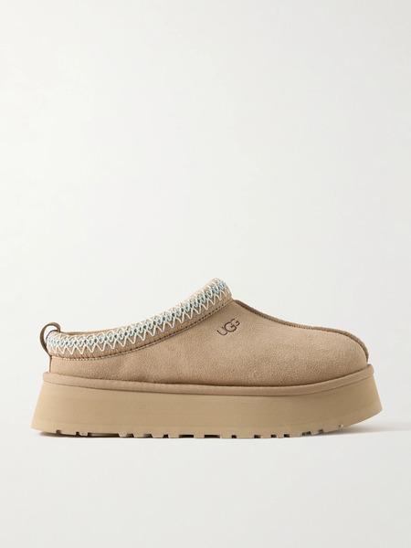  Ugg Ugg - Tazz Wool-blend Fleece-lined Embroidered Suede Platform Slippers - Sand 