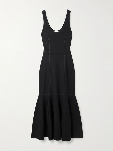  Zimmermann Zimmermann - Paneled Ruffled Knitted Midi Dress - Black 