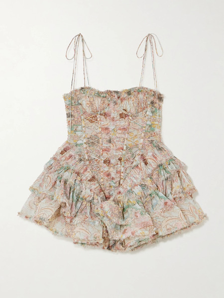  Zimmermann Zimmermann - Rebellion Bead-embellished Ruffled Printed Silk Mini Dress - Pink 