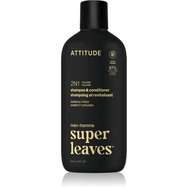  Attitude Super Leaves Men's Shampoo And Conditioner 2-in-1 Shampoo E Balsamo 2 In 1 Per Uomo Amber & Citrus 415 Ml 