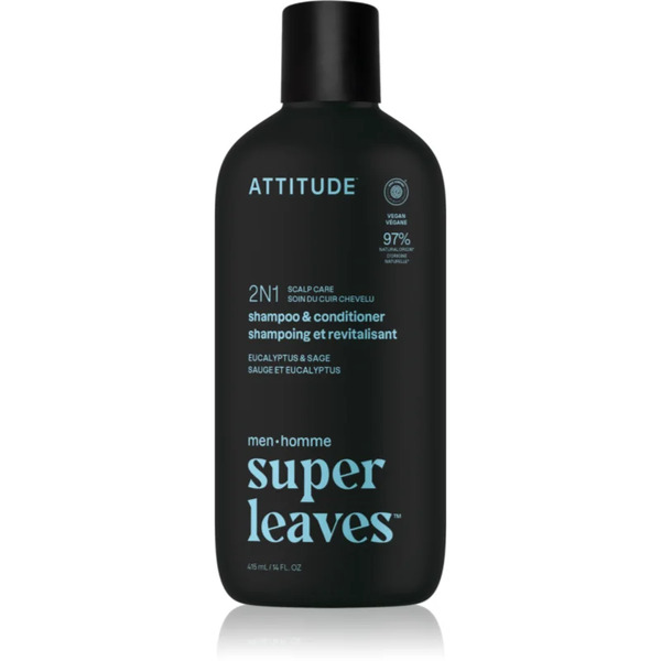  Attitude Super Leaves Men's Shampoo And Conditioner 2-in-1 Shampoo E Balsamo 2 In 1 Per Uomo Eucalyptus & Sage 415 Ml 