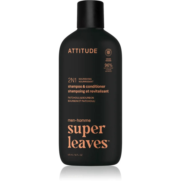  Attitude Super Leaves Men's Shampoo And Conditioner 2-in-1 Shampoo E Balsamo 2 In 1 Per Uomo Patchouli & Bourbon 415 Ml 