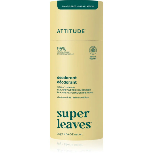  Attitude Super Leaves Natural Deodorant Deodorante Solido Naturale Senza Alluminio Earl Grey & Cucumber 75 G 