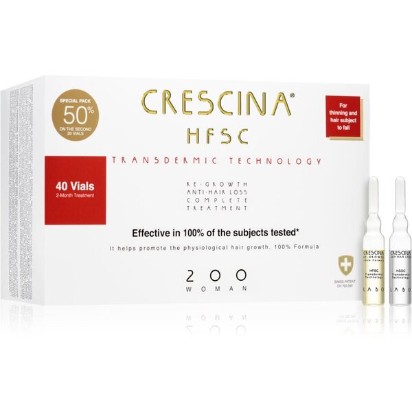  Crescina Transdermic 200 Re-growth And Anti-hair Loss Trattamento Per La Crescita Contro La Perdita Dei Capelli Da Donna 40x3,5 Ml 