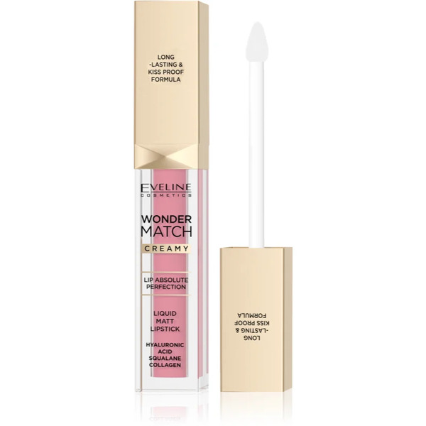  Eveline Cosmetics Wonder Match Rossetto Liquido Matte Lunga Tenuta Con Acido Ialuronico Colore 01 Angel Rose 6.8 Ml 