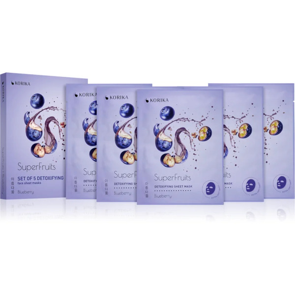  Korika Superfruits Blueberry - Set Of 5 Detoxifying Face Sheet Masks Maschera Per Il Viso A Prezzo Ridotto Con Effetto Disintossicante Blueberry 