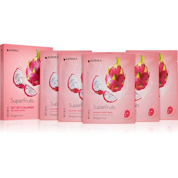  Korika Superfruits Dragon Fruit - Set Of 5 Calming Face Sheet Masks Maschera Per Il Viso A Prezzo Ridotto Con Effetto Lenitivo Dragon Fruit 