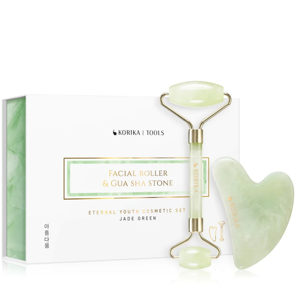  Korika Tools Face Roller & Gua Sha Rullo Per Massaggi Per Il Viso E Attrezzi Per I Massaggi Jade Green 