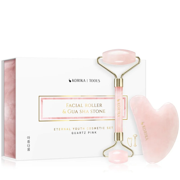  Korika Tools Face Roller & Gua Sha Rullo Per Massaggi Per Il Viso E Attrezzi Per I Massaggi Quartz Pink 