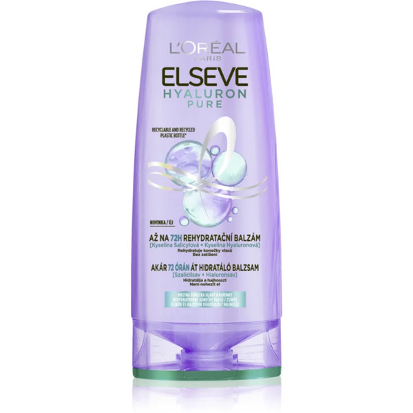  L’oréal Paris Elvive Hyaluron Pure Balsamo Per Capelli Per Cuoi Capelluti Grassi E Punte Secche 200 Ml 