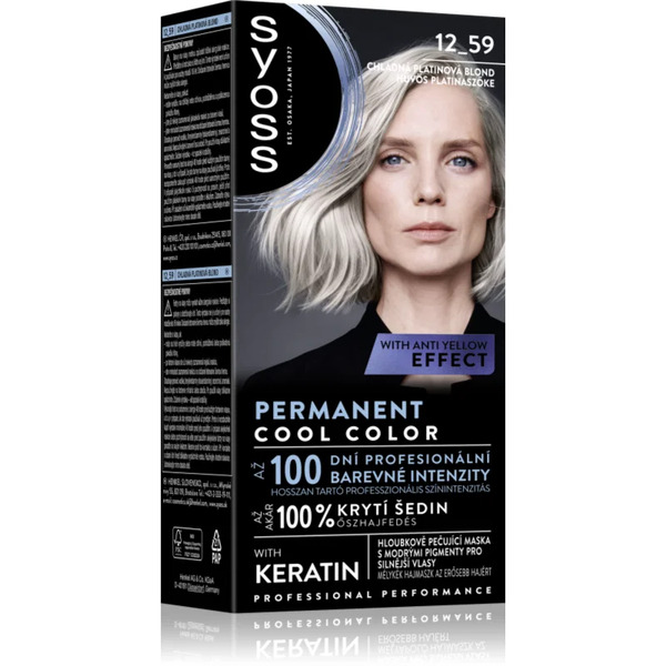  Syoss Permanent Cool Color Tinta Permanente Per Capelli Con Un Sottotono Freddo Colore 12-59 Cool Platinum Blond 1 Pz 