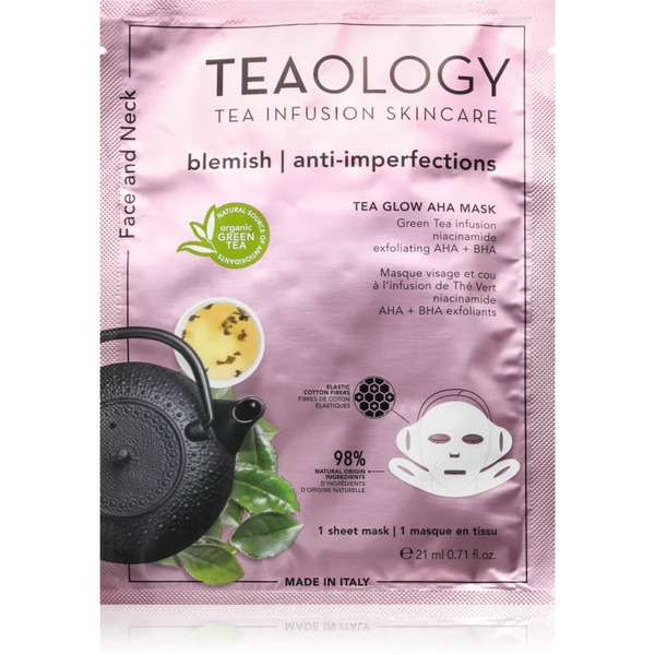  Teaology Tea Glow Blemish Aha Purifying Mask Maschera In Tessuto Detergente E Rinfrescante Per Collo E Décolleté 21 Ml 