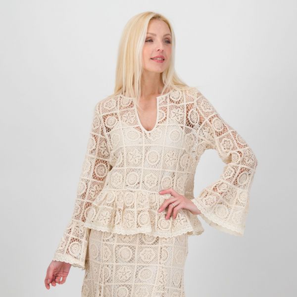  Elle Blusa In Pizzo Crochet Con Maniche Scamapanate 