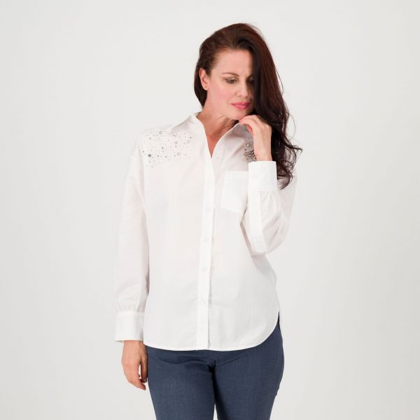  Palazzo Moda Camicia In Cotone Con Strass 