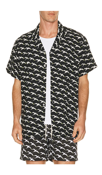  Arrels Barcelona Birds X Clara Arn?s Camp Collar Shirt In Black In Black. Taglia S. Also In M, L, Xl/1x. 