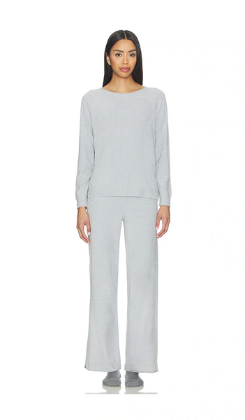  Barefoot Dreams Cozychic Jersey Roll Pullover & Wide Leg Pant Set In Light Grey. Taglia Xs. Also In S, L, Xl. 