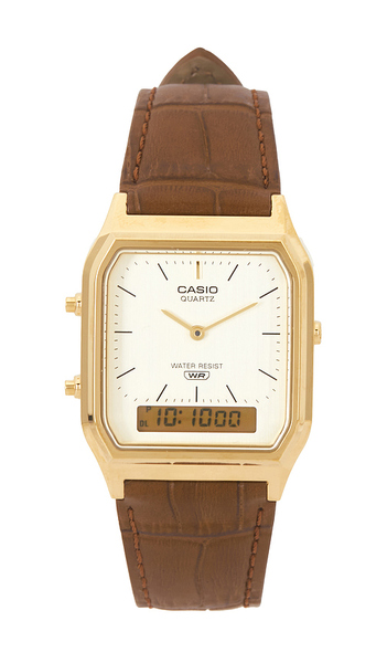  Casio Aq230 Series Watch In Metallic Gold,brown. 