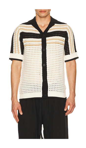  Central Park West Anderson Striped Crochet Button Down Shirt In Cream. Taglia S. Also In M, L, Xl/1x. 