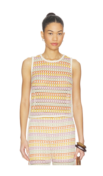  Central Park West Celine Rainbow Crochet Button Back Shell In Yellow,beige. Taglia S. Also In Xs, M, L, Xl. 