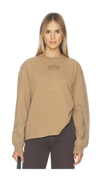  Ganni Future Essentials Washed Effect Long Sleeve Pullover In Brown. Taglia Xs. Also In S, M, L, Xl. 