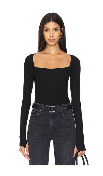  Michael Lauren Kaleb Long Sleeve W/ Square Neckline Double Layered Top In Black. Taglia Xs. Also In S, M, L. 