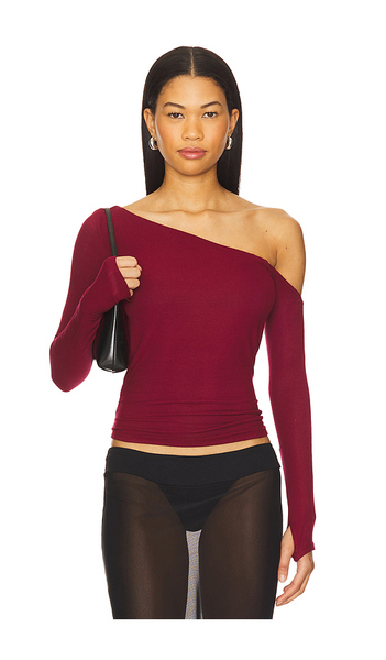  Michael Lauren Magdaleno Asymmetrical Fitted Cold Shoulder Long Sleeve Top In Burgundy. Taglia S. Also In Xs, M, L, Xl. 