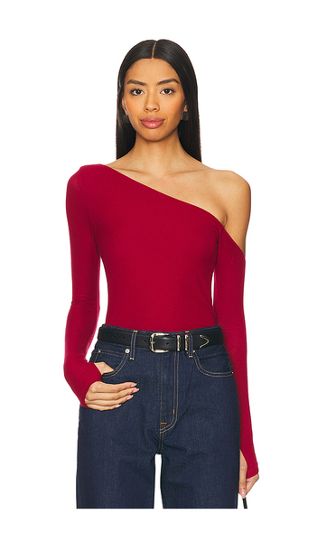  Michael Lauren Magdaleno Asymmetrical Fitted Cold Shoulder Long Sleeve Top In Red. Taglia S. Also In Xs, M, L, Xl. 