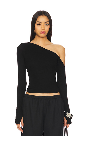  Michael Lauren Magdaleno Long Sleeve Asymmetrical Fitted Cold Shoulder Top In Black. Taglia Xs. Also In S, M, L, Xl. 
