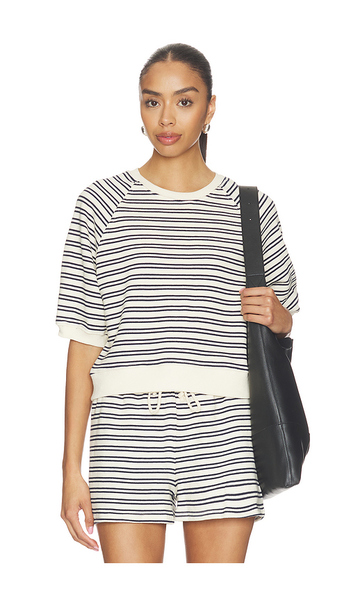  Perfectwhitetee French Terry Bubble Sleeve Sweatshirt In Cream,navy. Taglia Xs. Also In S, M, L, Xl. 