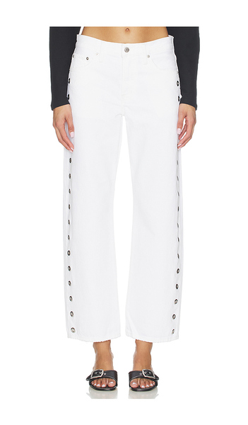  Pistola Lexi Mid Rise Bowed Straight Jeans In White. Taglia 24. Also In 25, 26, 27, 28, 29, 30, 32, 33. 