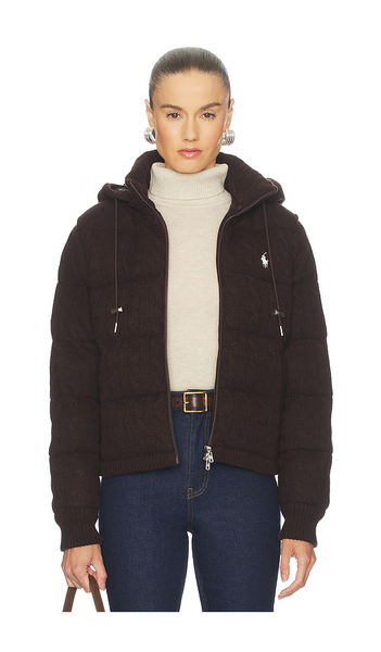  Polo Ralph Lauren Cable Knit Wool Cashmere Quilted Jacket In Chocolate. Taglia Xs. Also In Xxs, S, M. 