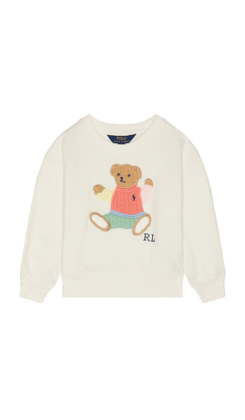  Polo Ralph Lauren Long Sleeve Lightweight Terry Cable Knit Bear Crewneck In White. Taglia 2. Also In 3, 4, 5. 