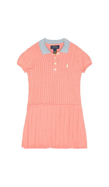  Polo Ralph Lauren Short Sleeve Cotton Mini Cable Knit Collared Dress In Rose. Taglia 2. Also In 3, 4. 