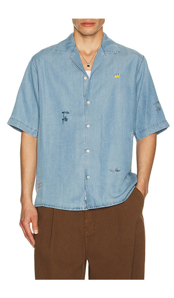  Scotch & Soda Basquiat Relaxed Fit Short Sleeved Shirt In Washed Indigo In Blue. Taglia S. Also In M, Xxl/2x. 