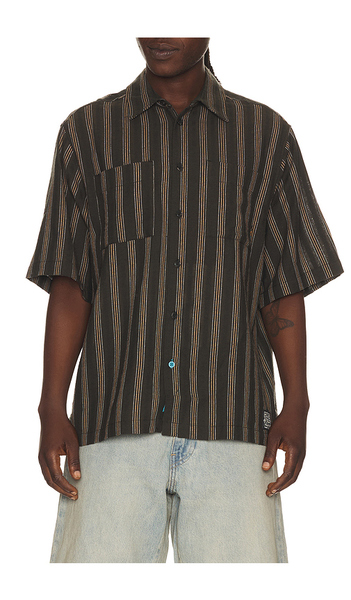  Scotch & Soda Structured Stripe Relaxed Fit Short Sleeve Shirt In Brown. Taglia S. Also In M, L, Xl/1x, Xxl/2x. 