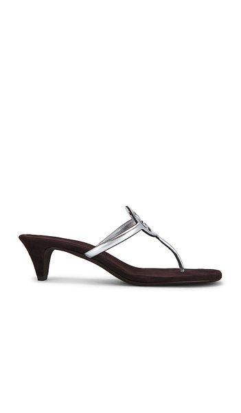  Tory Burch Milller Square Toe Sandal In Metallic Silver, Black, Grey. Taglia 6. Also In 7.5, 8, 8.5, 9.5, 10, 7, 9, 6.5. 