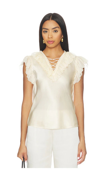  Ulla Johnson Ilyana Sleeveless Silk Top With Lace Up In Ivory. Taglia 00. Also In 0, 2, 4, 6, 8, 12. 