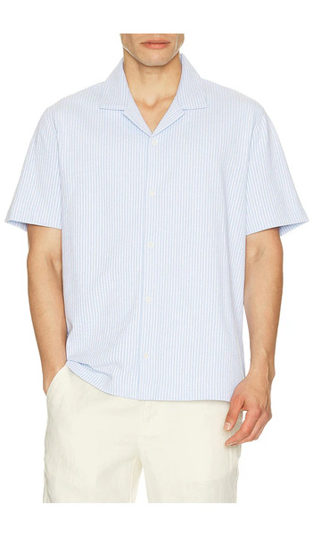  Vince Seersucker Stripe Short Sleeve Cabana Shirt In Baby Blue. Taglia S. Also In M, Xl/1x. 