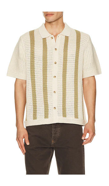 Vince Stripe Crochet Short Sleeve Button Down Shirt In Cream. Taglia S. Also In M, L, Xl/1x, Xxl/2x. 
