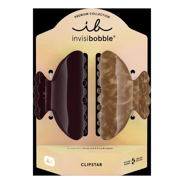  Invisibobble Invisibobble - Clipstar Premium - Duo Di Pinze Per Capelli - Clipstar M - Duo Creme & Bordeaux - Donna 