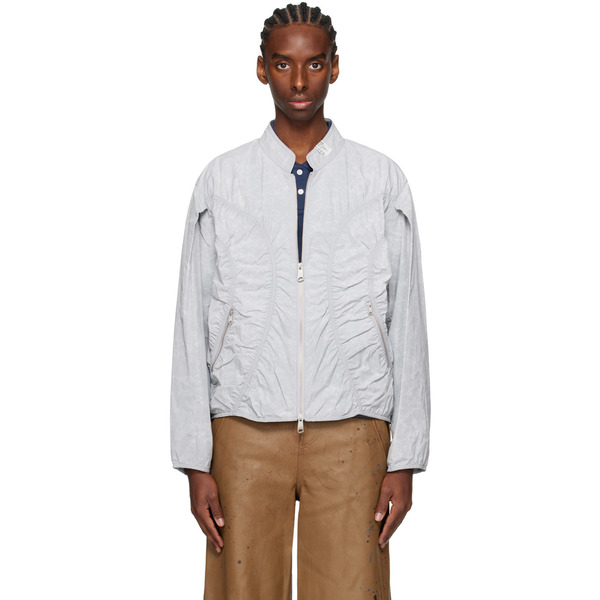  Ader Error Gray Ruched Bomber Jacket 