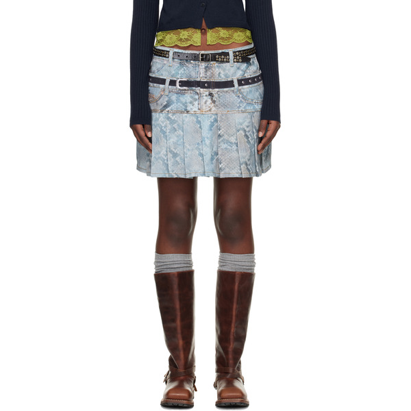  Andersson Bell Blue Python Fade Denim Printed Miniskirt 