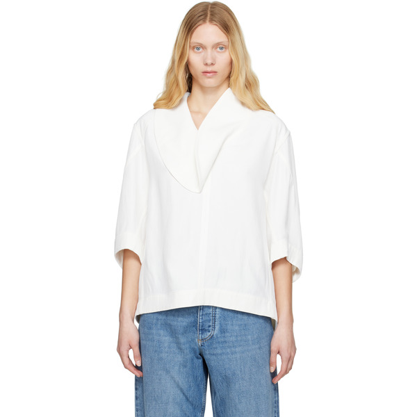  Bottega Veneta Off-white Grainy Viscose Linen Cocoon Shirt 