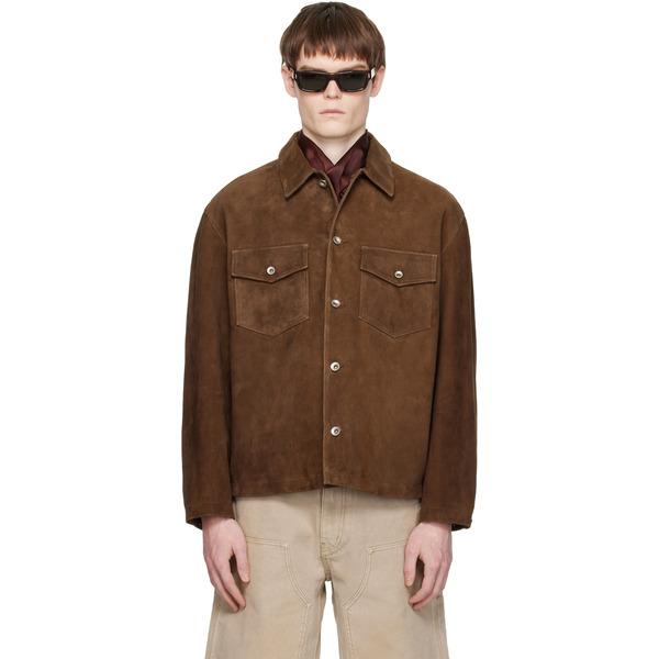  Coor Brown Two-tone Button Suede Jacket 